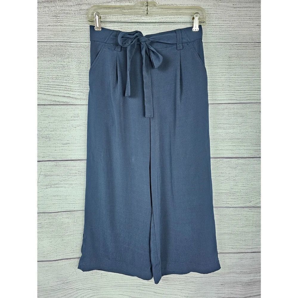 Zara Trafaluc Collection Pull On Tie Front Culottes Pants Blue Size Small